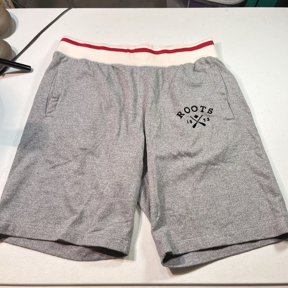 Roots Cabin‎ Sweat Shorts Men's Large Heather Gray EUC